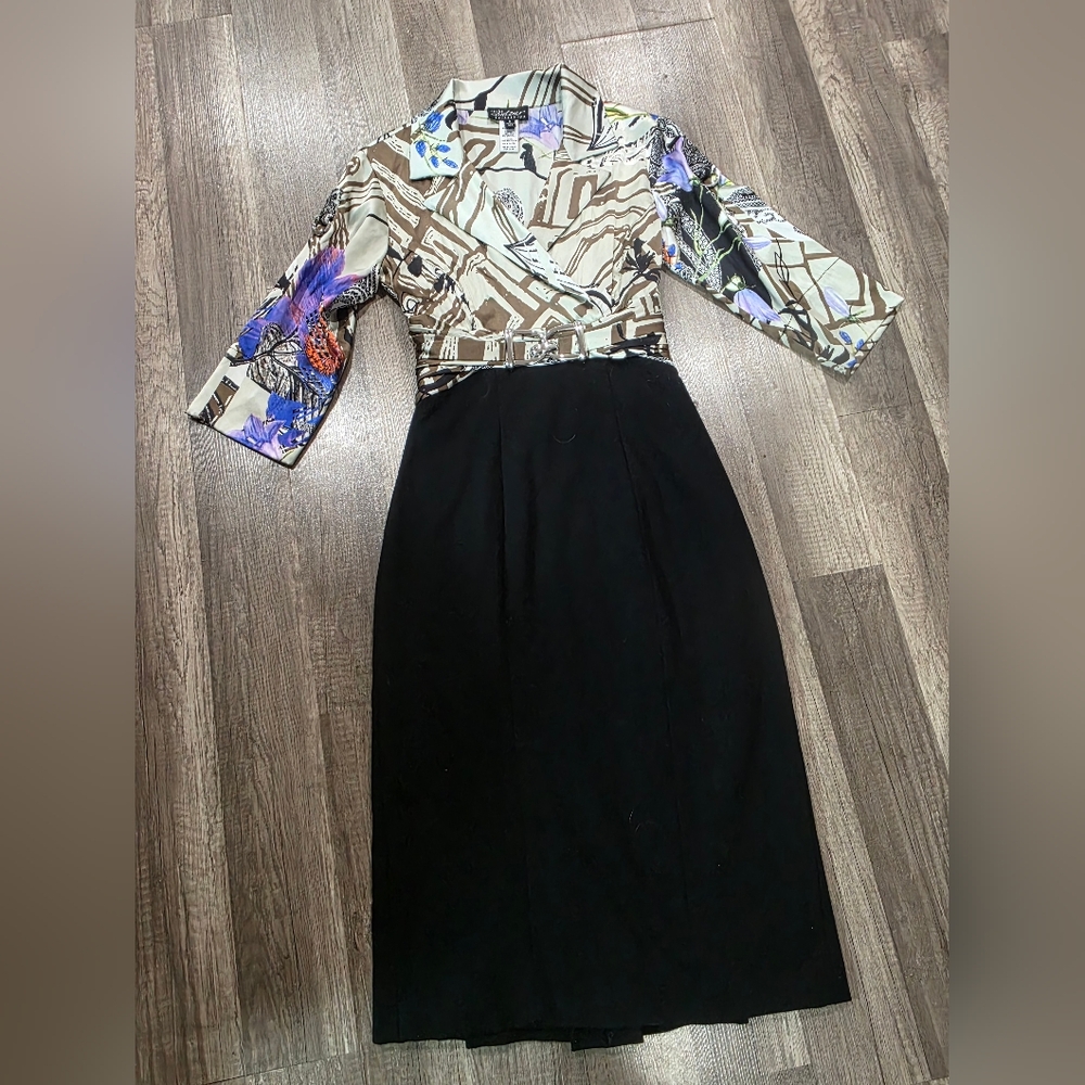 Vintage Cache Contour Formsl Pencil Silk Dress Floral Pinup Horsebit 2 Preppy